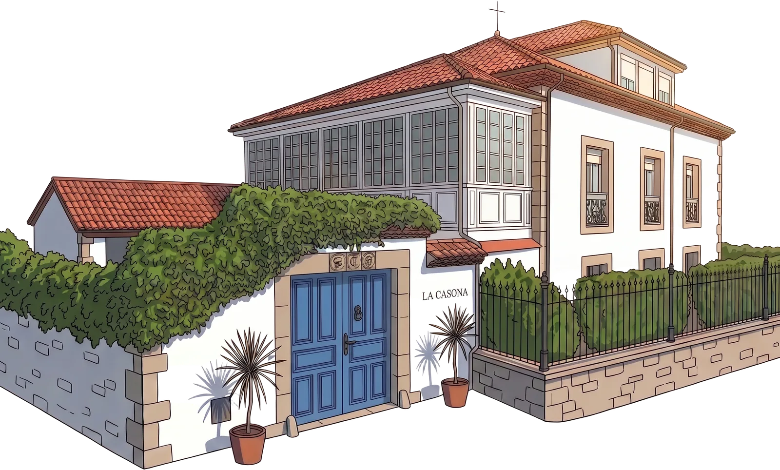 Ilustración de la fachada de La Casona de Amandi