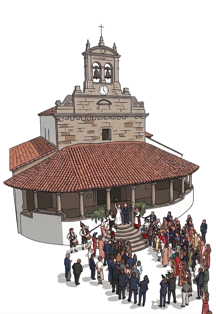 Ilustración de la salida de la iglesia